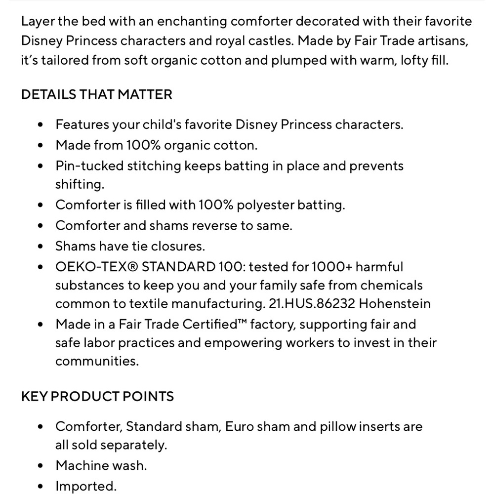 POTTERY BARN KIDS DISNEY Princess-Themed Light Pink Bedding Set - Picture 16 of 16